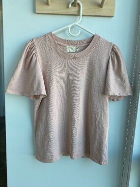Nation LTD Pink Pima Cotton Flutter Sleeve Top sz L